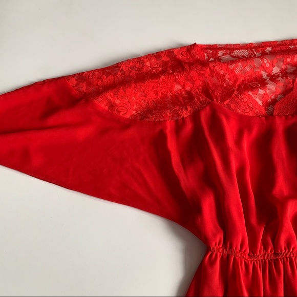 ASOS Red Lace Detail Dolman Sleeve Dress Size 2 - Picture 2 of 6